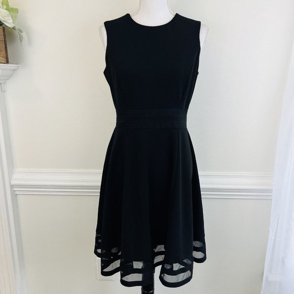 Calvin Klein Dresses & Skirts - Calvin Klein Black LBD Fit & Flare Sheer Overlay Sleeveless Dress ~ Size 8